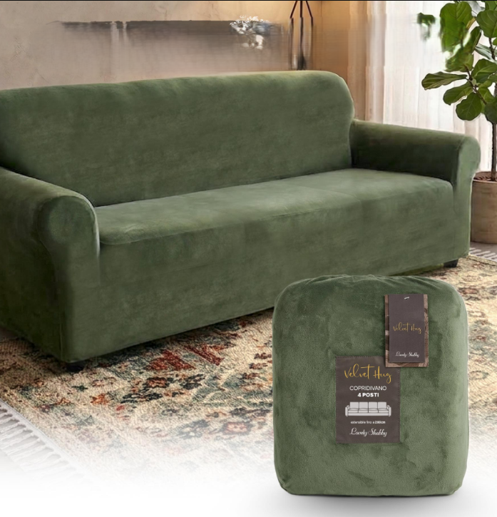 Divano con copridivano verde Velvet Hug Lovely Shabby