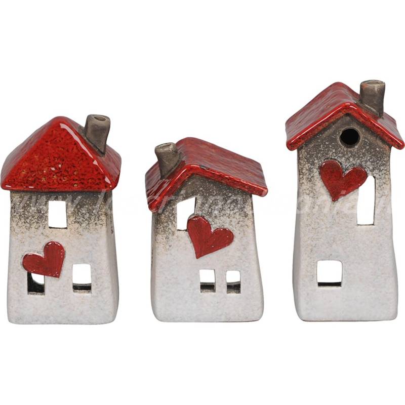 Boltze Set Tre Casette Decorative Porta Tealight in Ceramica Decoro Cuore Misura M