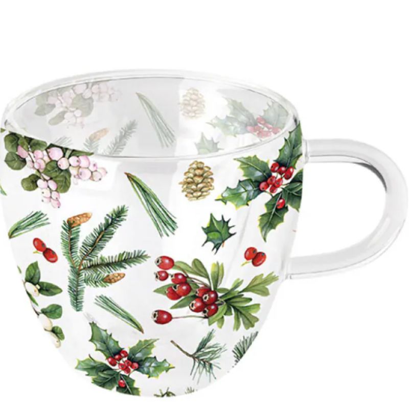Tazza Doppio Vetro con Interno a Cuore 210 ml Ambiente Winter Greenery
