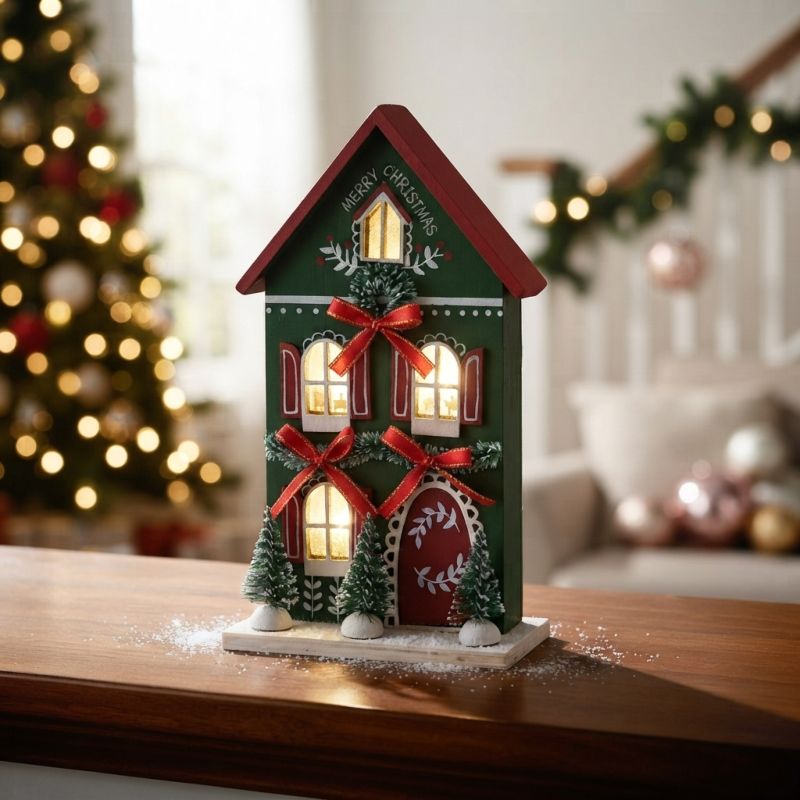 Casetta in Legno Natalizia con LED 11,5x5,5x19 cm EDG