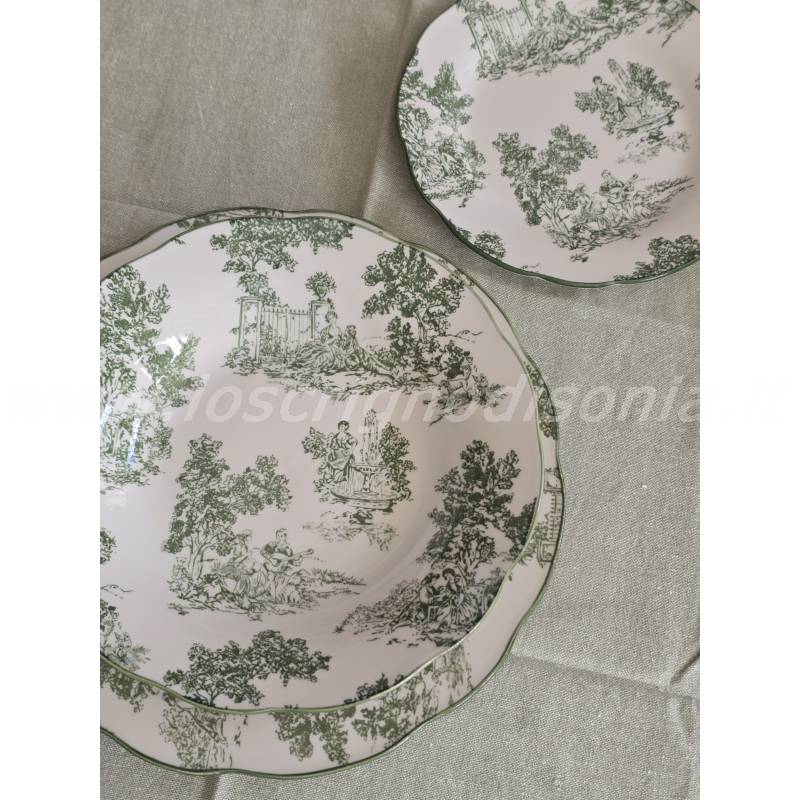 Set 2 Posti Tavola (6 Piatti) Blanc Mariclò – Toile de Jouy Verde