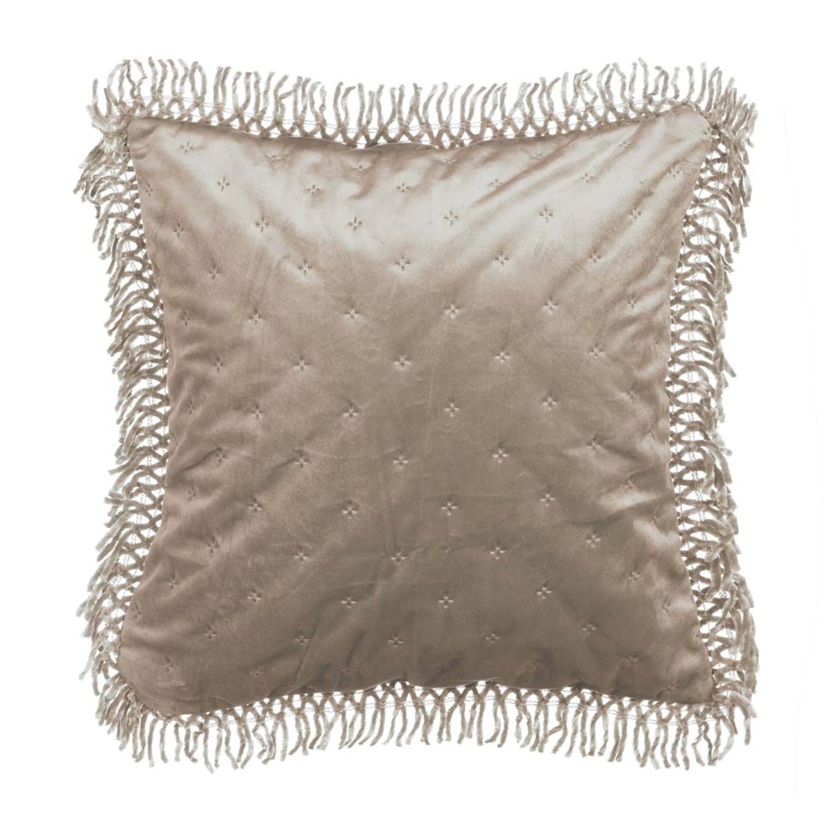 Cuscino Arredo 45x45 cm in Velluto Beige Naturale con Frange – Blanc Mariclò
