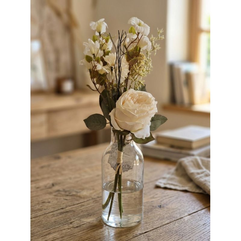 Bouquet Peonia e Fiori di Campo H 40 cm Avorio Serie Florilegio Blanc Mariclò