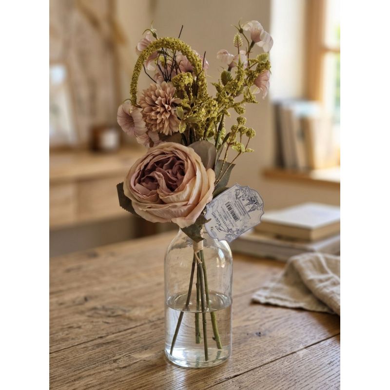 Bouquet Peonia e Fiori di Campo H 40 cm Rosa Antico Serie Florilegio Blanc Mariclò