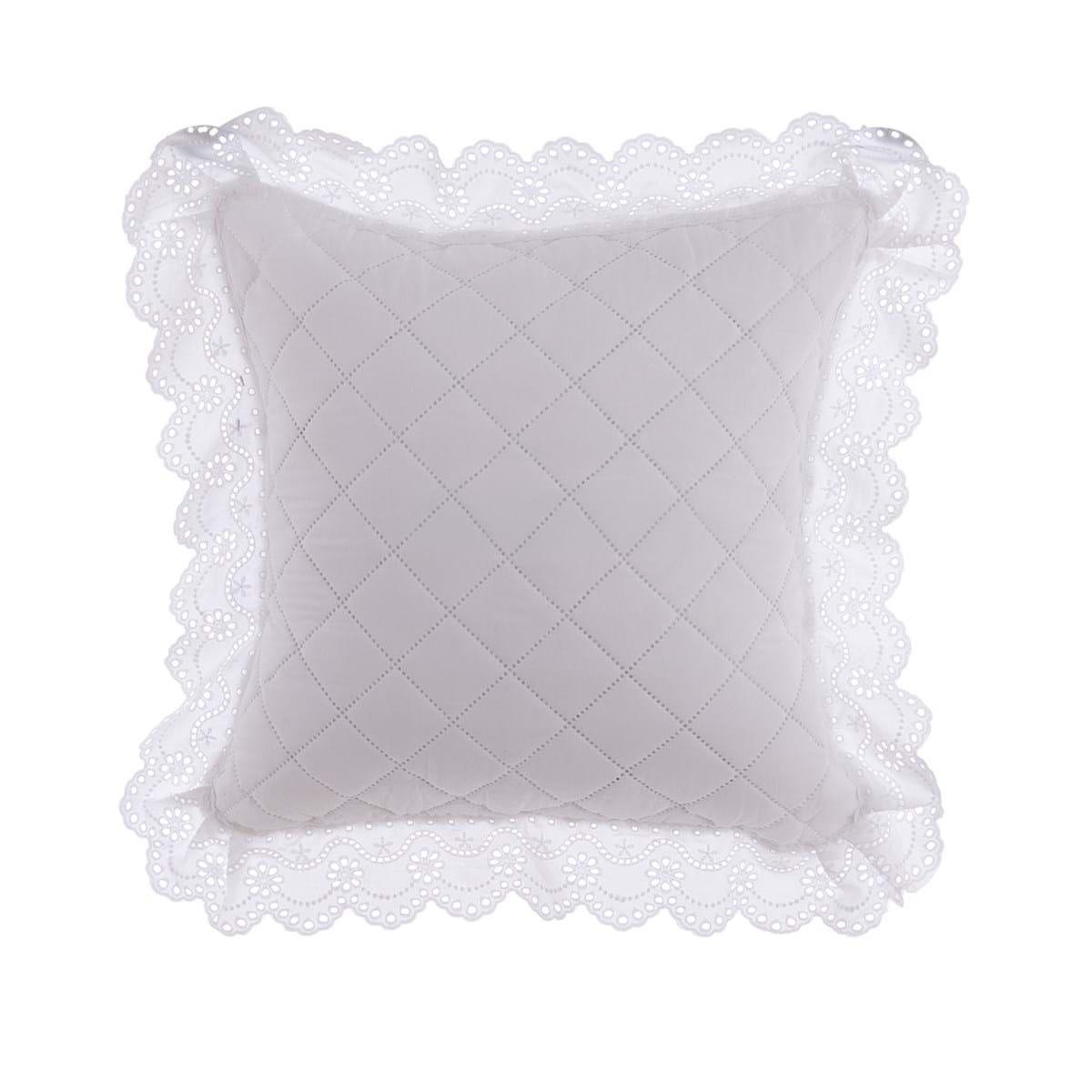 Cuscino Arredo Blanc Mariclò 45×45 cm con Bordo in Pizzo Sangallo – Bianco