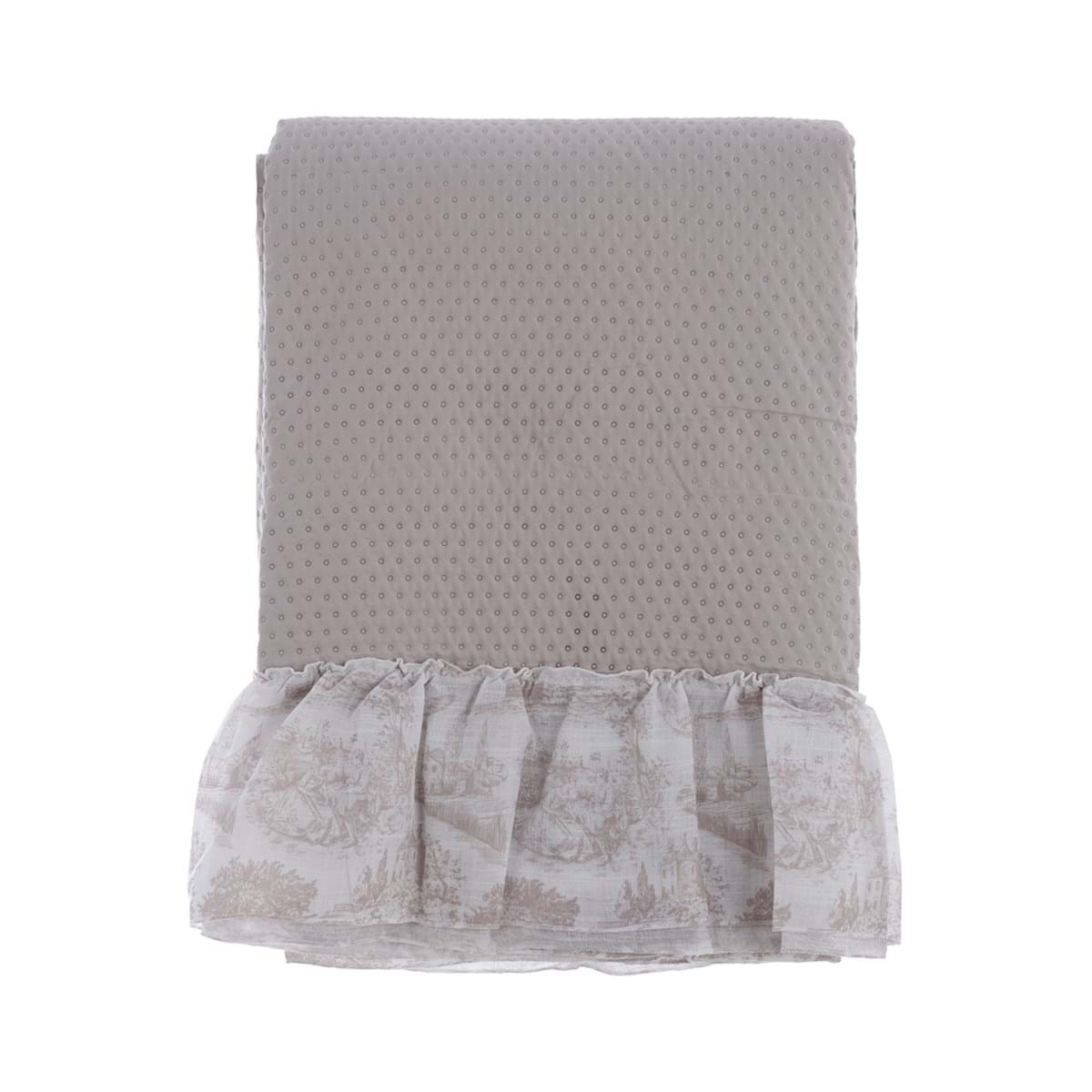 Boutis Provenzale Matrimoniale Blanc Mariclò con Volant Toile de Jouy Beige