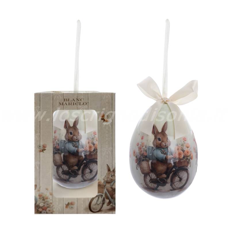 Uovo Decorativo Blanc Mariclò "Coniglio in Bicicletta" con Scatola Regalo
