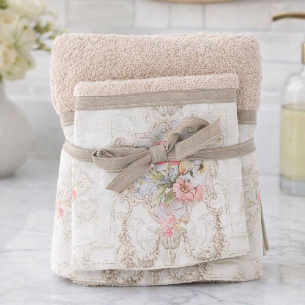 Coppia Asciugamani Blanc Mariclò Serie Cocò – Beige Shabby Chic