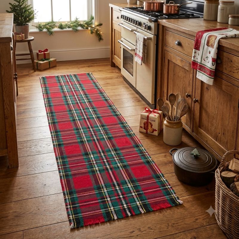 Tappeto Passatoia in Cotone Blanc Mariclò Serie Tartan di Natale 50x190 cm