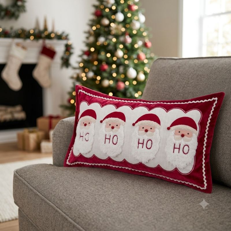 Cuscino Natalizio Rettangolare in Velluto Blanc Mariclò Babbi Natale 