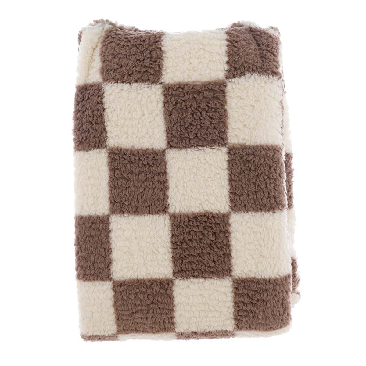 Plaid Sherpa Maxi Blanc Mariclò Supermorbido a Quadri Marroni 160x200 cm