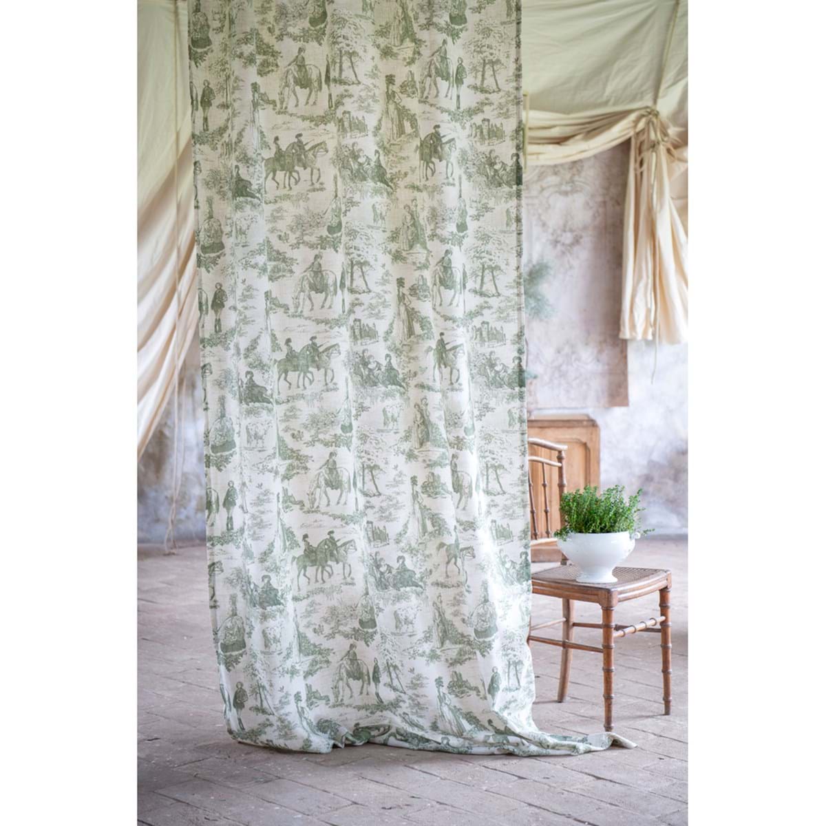 Tenda Shabby Chic Blanc Mariclò Stampa Toile de Jouy Verde 150x290 cm