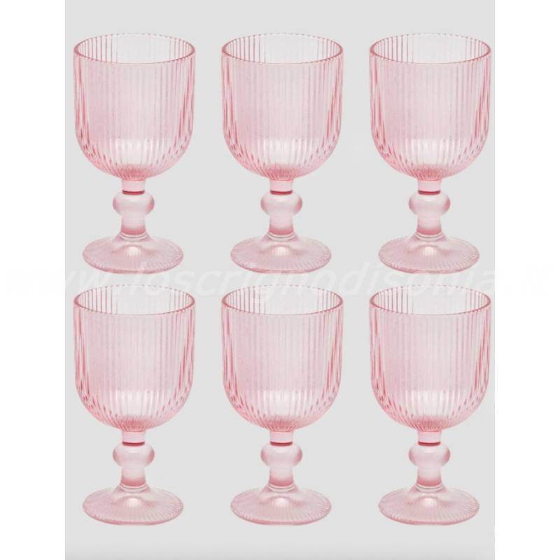 Set 6 Calici in Vetro Rigato Rosa EDG – Altezza 14 cm