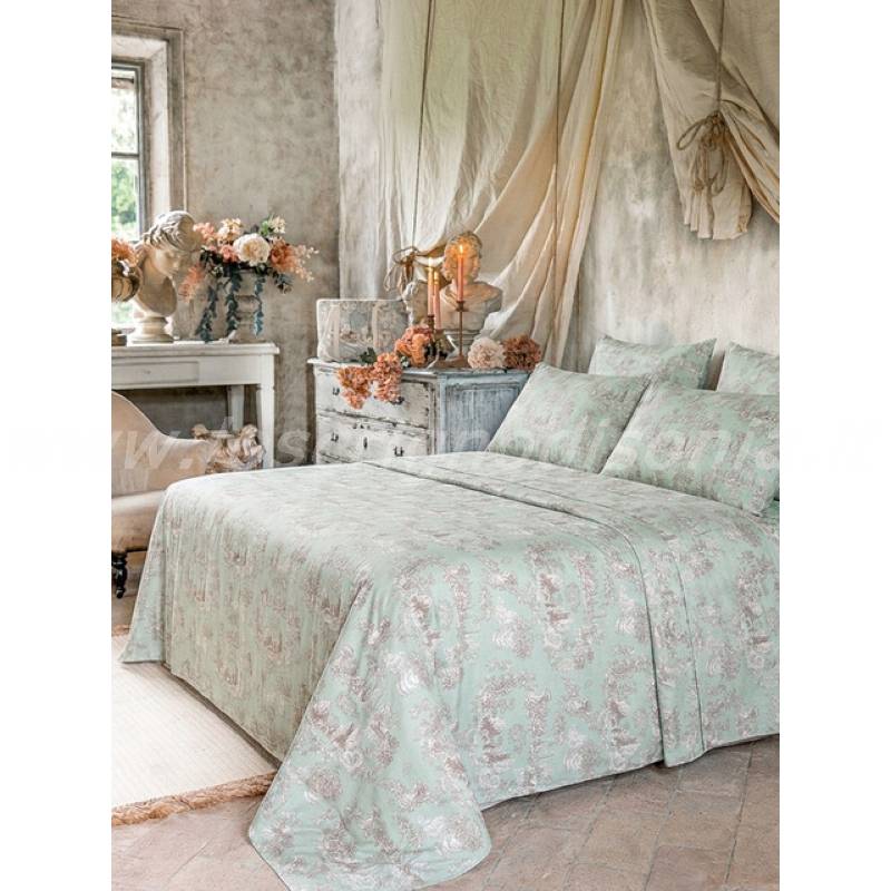 Completo Lenzuola Matrimoniali Blanc Mariclò – Serie Le Toile Du Borgo Verde Acqua