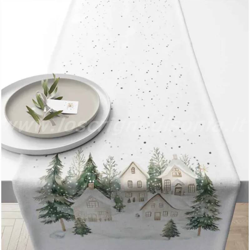 Runner da Tavola 40x150 cm in Cotone Serie Snowy Houses Ambiente