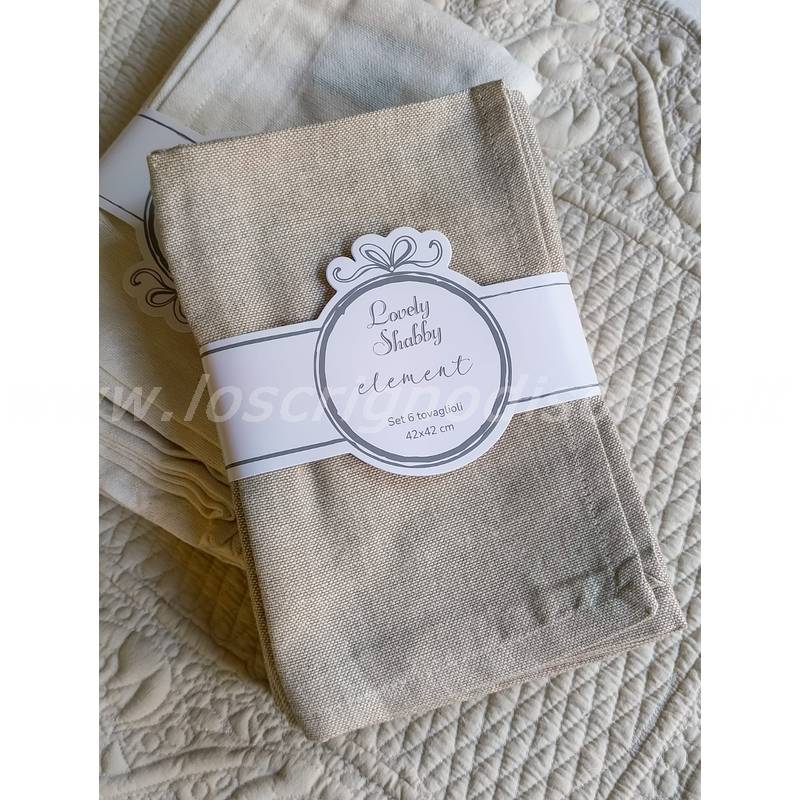 Set di 6 Tovaglioli in Cotone Lovely Shabby Serie Element - Colore Beige