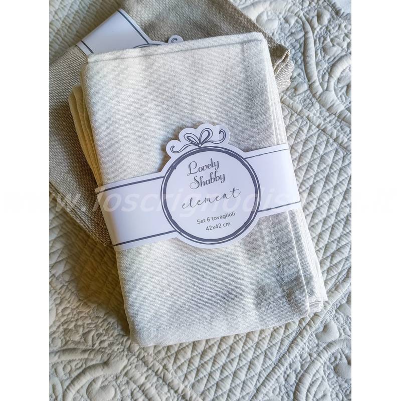 Set di 6 Tovaglioli in Cotone Lovely Shabby Serie Element - Colore Naturale