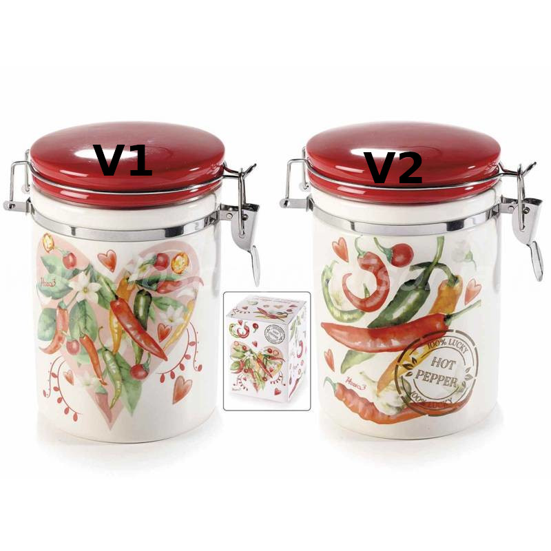 Barattolo Ermetico in Porcellana Peperoncino con Scatola Regalo - H 16 cm - Variante 1