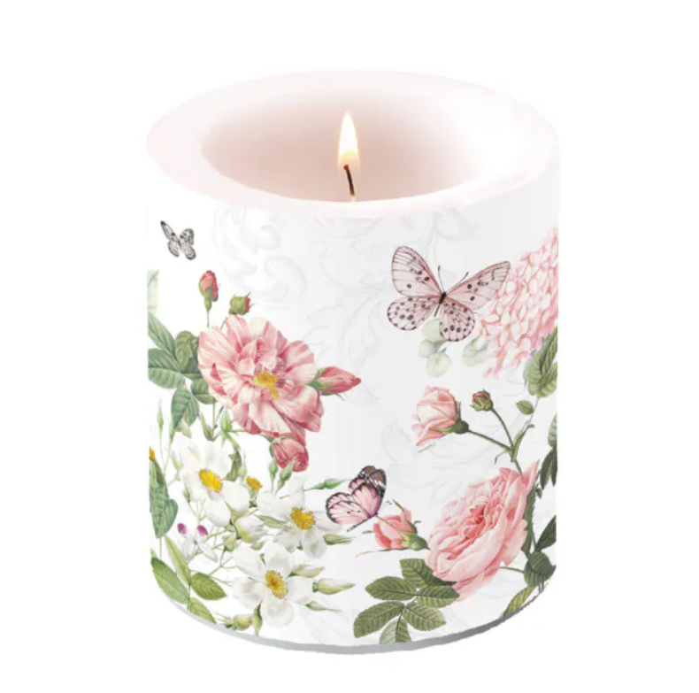 Candela Serie Amelia di Ambiente con Decoro Floreale 10x10 cm