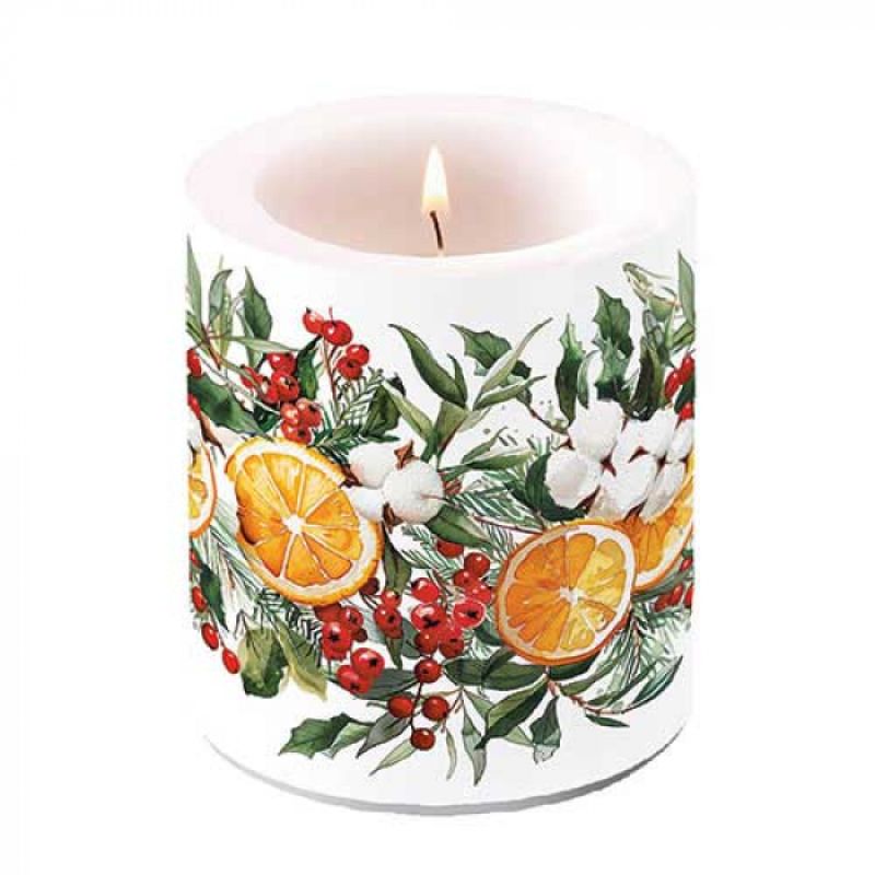 Candela Grande Natalizia 10x10 cm Ambiente Winter Oranges