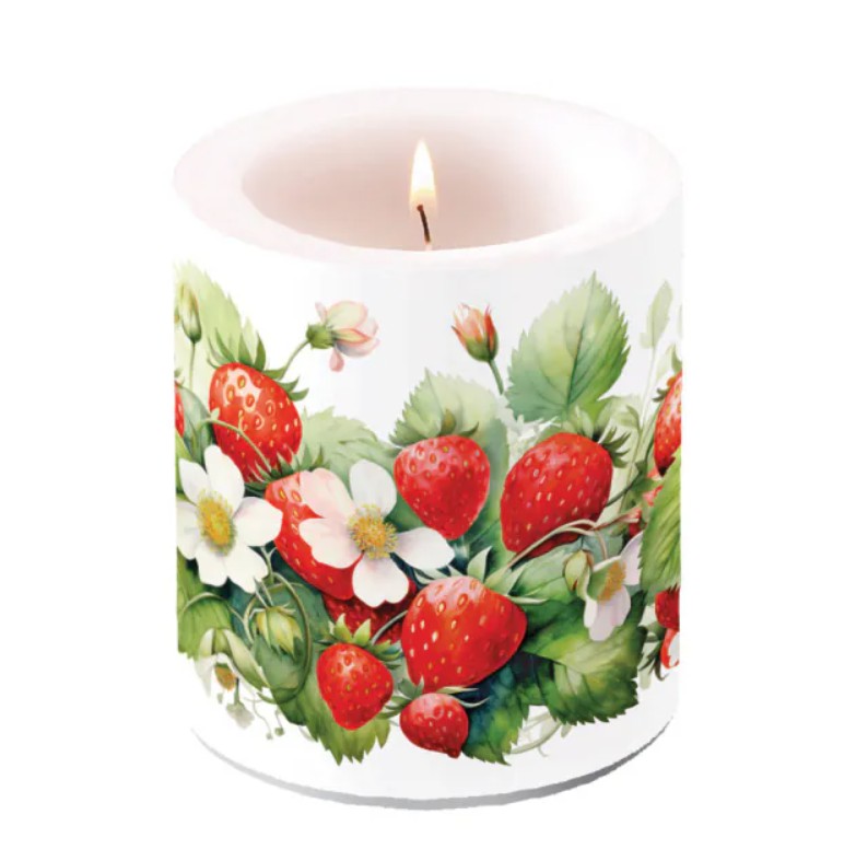 Candela Decorativa con Decoro Fragole Ambiente – 10x10 cm