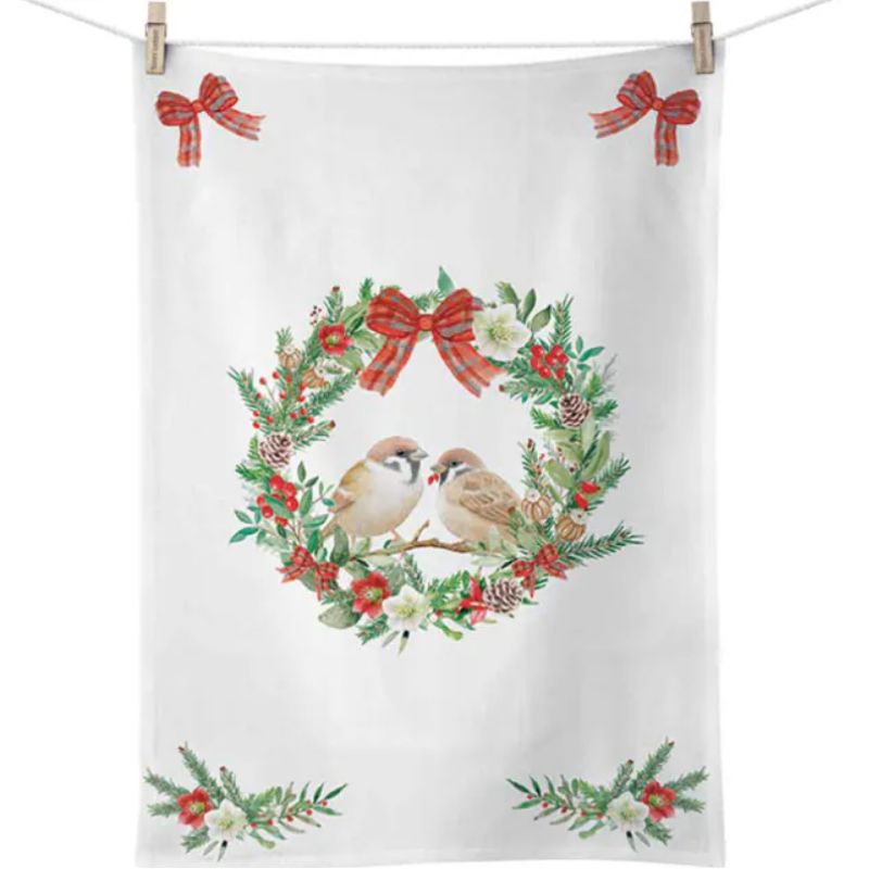 Canovaccio Natalizio in Cotone 50x70 cm Ambiente Sparrows in Wreath