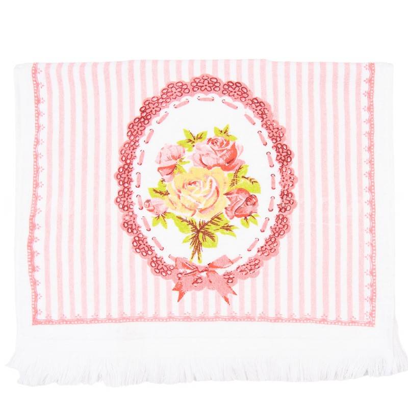 Asciugamano ospite in spugna di cotone di Clayre & Eef con stampa bouquet di rose. Vista frontale