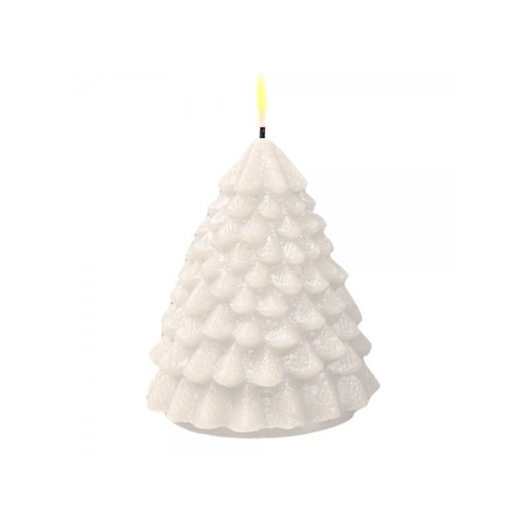 Coppia di candele bianche a led a forma di abete in 2 misure, firmate Deluxe Home Art. Vista frontale