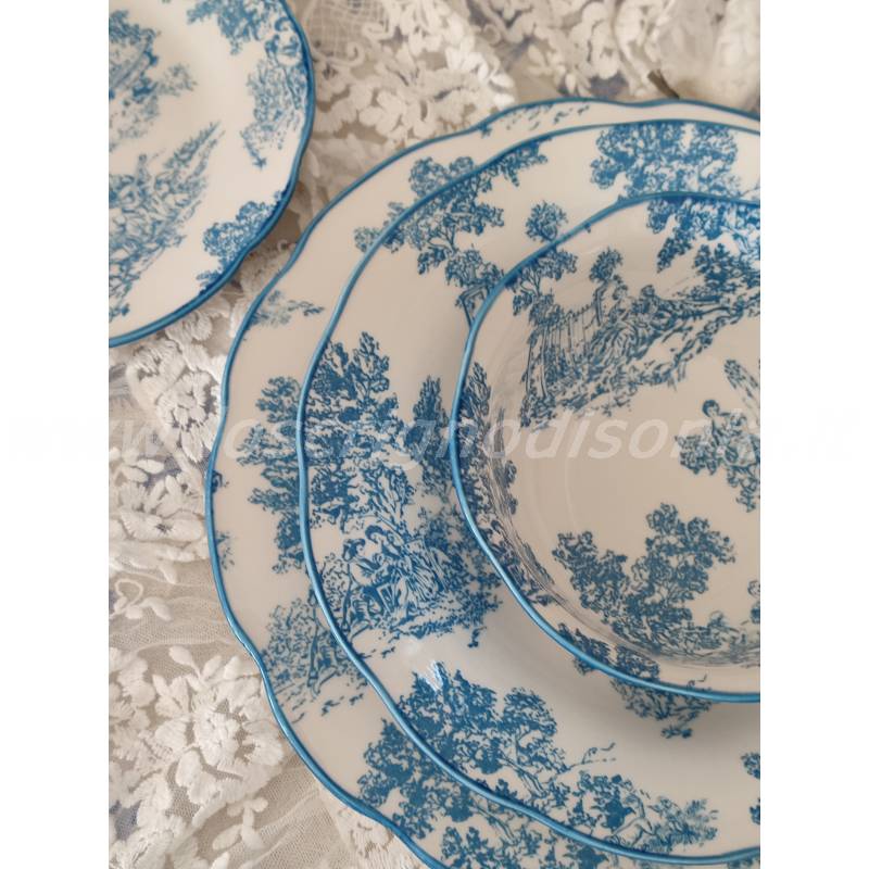 Set 2 Posti Tavola (6 Piatti) Blanc Mariclò – Toile de Jouy Azzurro