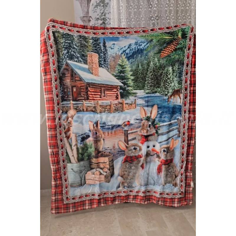 Plaid Soffio 140x170 cm con Stampa Coniglietti Invernali – Morbido e Caldo
