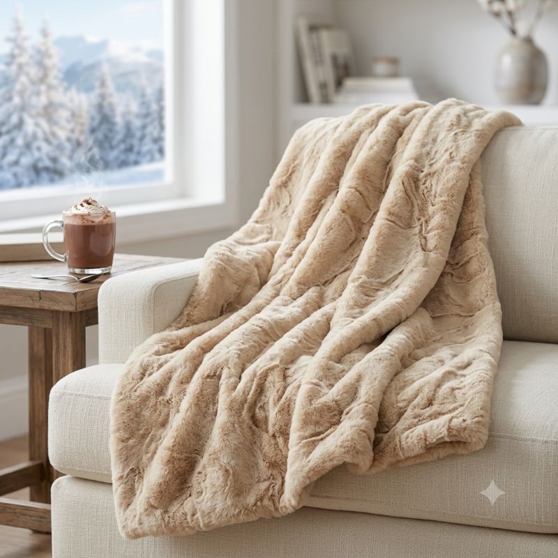 Plaid Ecopelliccia Lapin Beige L'Atelier17 Retro in Velluto 160x210 cm