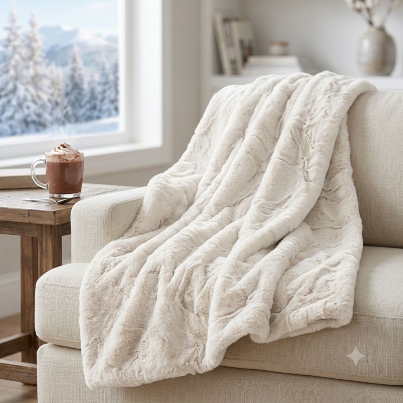 Plaid Ecopelliccia Lapin Bianco L'Atelier17 Retro in Velluto 160x210 cm