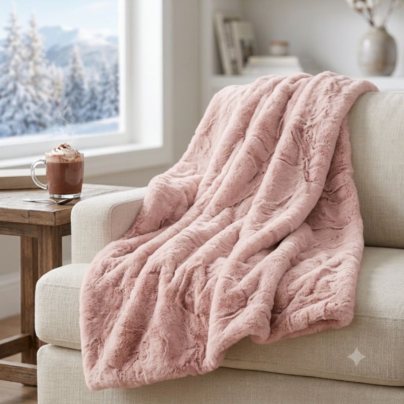 Plaid Ecopelliccia Lapin Rosa Cipria L'Atelier17 Retro in Velluto 160x210 cm