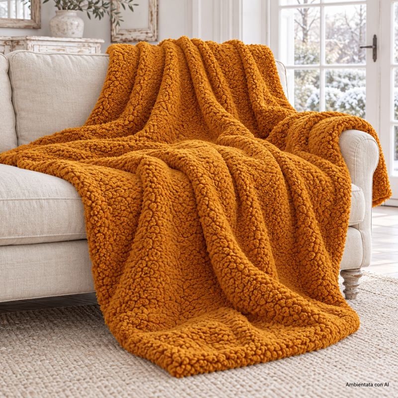 Plaid Coperta Maxi Misia in Sherpa Ocra 160x210 cm