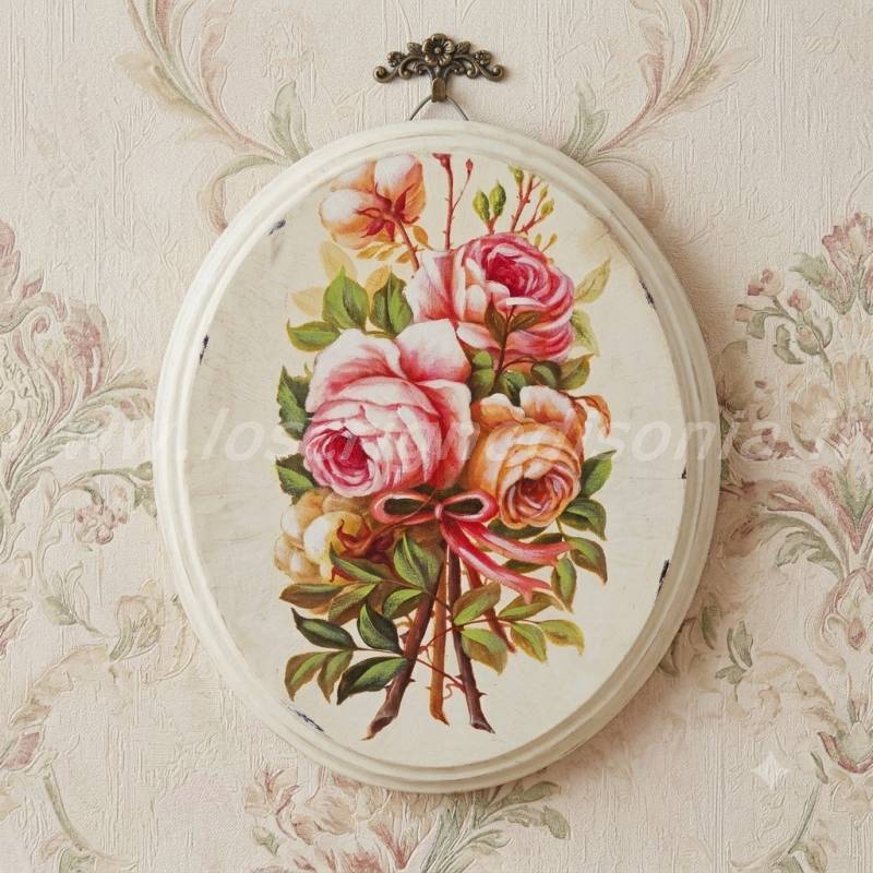 Quadro Ovale Bombato Shabby Chic Blanc Mariclò con Rose 36x46 cm
