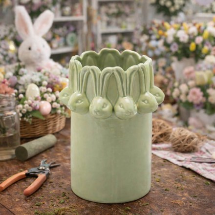 1101272A700-vaso-ceramica-conigli-edg-19cm-verde