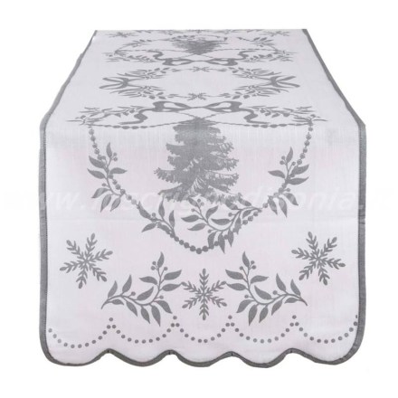 Runner natalizio in cotone con decori argentati, serie Shiny Christmas di Blanc Mariclò. Vista ambientata