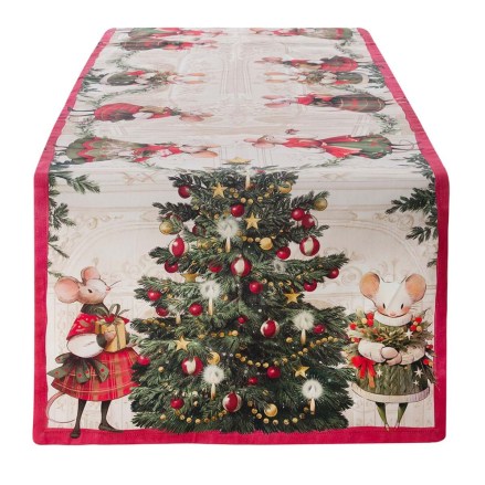 Runner natalizio con topini, collezione Favola Di Natale firmata Blanc Mariclò. Vista frontale