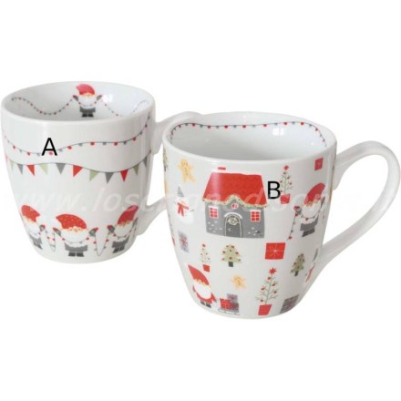 Due diverse versioni di jumbo mug natalizia in ceramica decorata firmata Boltze. Vista frontale
