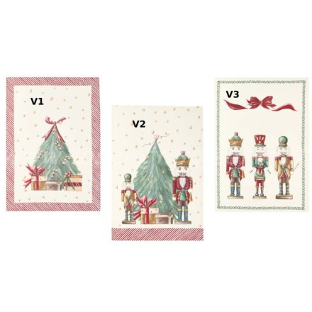 Tre varianti di canovaccio natalizio decorato, serie Christmas Carol firmata Nuvole di Stoffa. Vista frontale