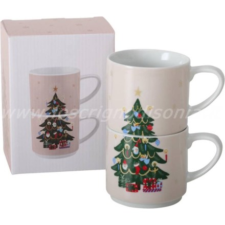 Set da 2 mug natalizie, impilabili, in scatola regalo, collezione Hanna di Boltze. Vista frontale