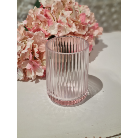 Portaspazzolini shabby in vetro rigato, colore rosa, serie Côtelé di Mathilde M. Vista frontale