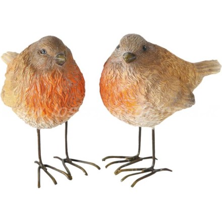 Uccellino decorativo a forma di Pettirosso, della serie Robin, realizzato in resina da Boltze. Vista frontale