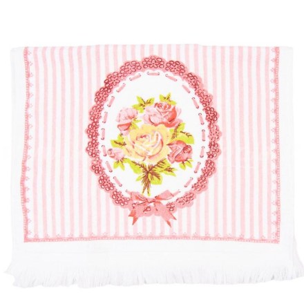 Asciugamano ospite in spugna di cotone di Clayre & Eef con stampa bouquet di rose. Vista frontale