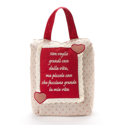 Fermaporta con dedica, in stile country chic, prodotto da Nuvole di Stoffa. Variante 4. Vista frontale