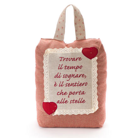 Fermaporta con dedica, in stile country chic, prodotto da Nuvole di Stoffa. Variante 7. Vista frontale
