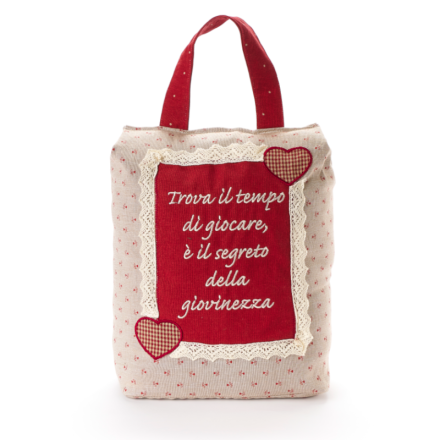 Fermaporta con dedica, in stile country chic, prodotto da Nuvole di Stoffa. Variante 3. Vista frontale