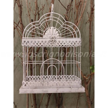 Gabbia shabby chic realizzata in metallo, serie Demetra firmata Nuvole di Stoffa. Vista frontale