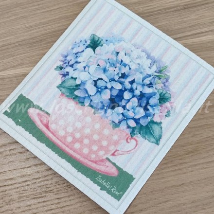 Panno spugna biodegradabile, stile shabby, serie Cup Of Flowers firmata Isabelle Rose. Vista dall'alto