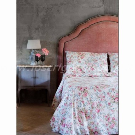 Lenzuola matrimoniali Blanc Mariclò, serie Marella Infinity, stile shabby chic, colore bianco. Vista ambientata